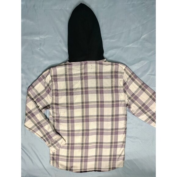 NoBo Mens Small Button Up Flannel Hooded Shacket Shirt Plaid 34-36 Off White Sm - Picture 10 of 16